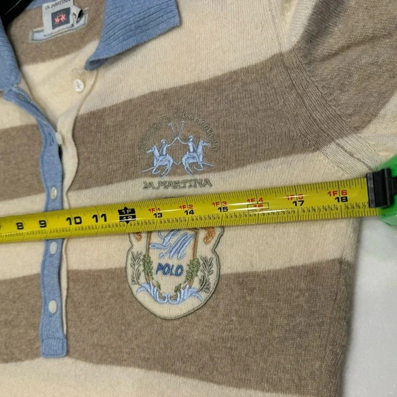 La Martina Polo Women's will cashmere blend V-Neck Sweater - Cream and Brown - Picture 8 of 12